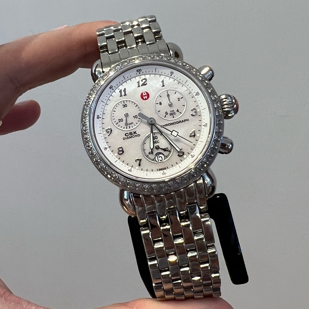 Michele Watch Round Dial Diamond Watch with Chronograph dial.